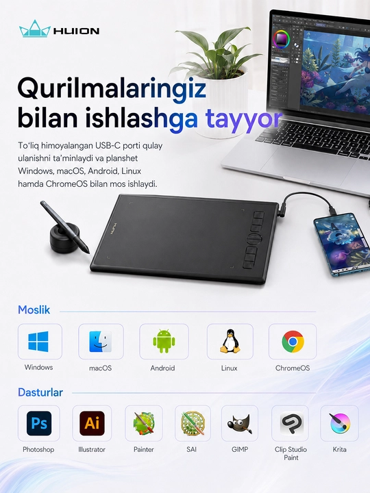 Grafik planshet Huion H580X, qora H580X