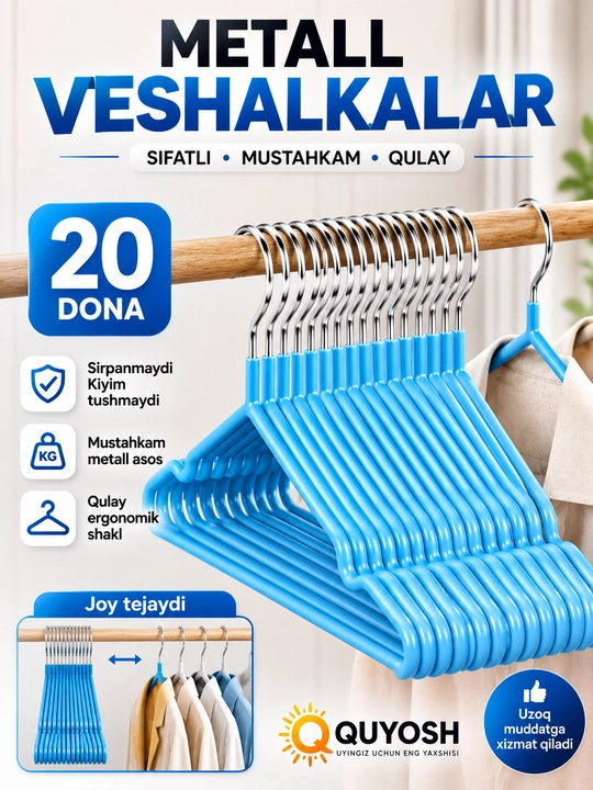 Kiyim uchun ilgaklar to‘plami, zanglamaydigan po‘latdan, 40×20 sm, uy va ofis uchun - 