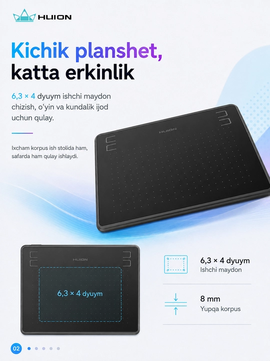 Графический планшет Huion HS64,HS64SE, специальное издание, 6.3*4 дюйма, micro USB, чёрный