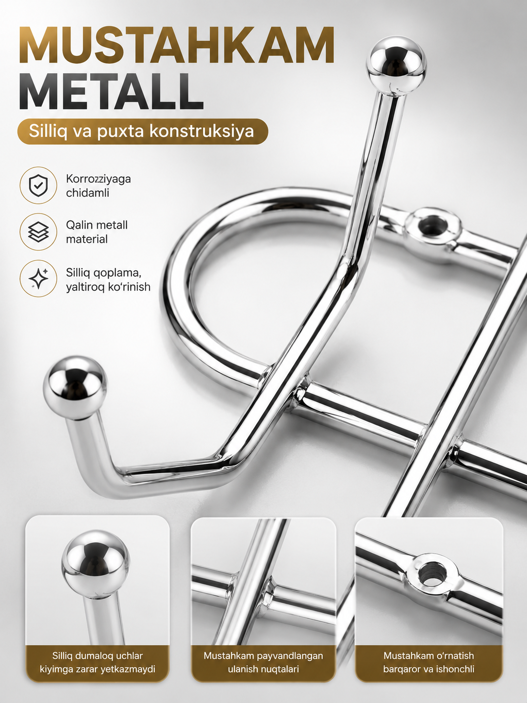 Devorga osiladigan metall ilgich, 4, 5, 6, 7, 8 ilgakli