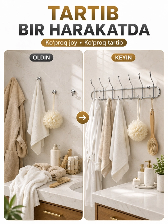 Devorga osiladigan metall ilgich, 4, 5, 6, 7, 8 ilgakli