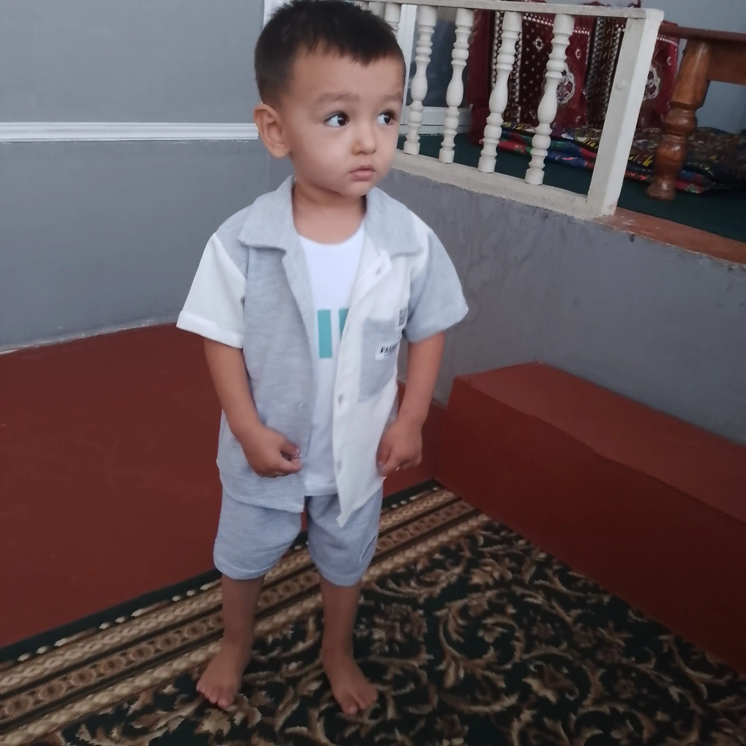 Bolalar kiyimlari uch qismli kiyim to‘plami, paxtali vafli mato, yozgi kiyim