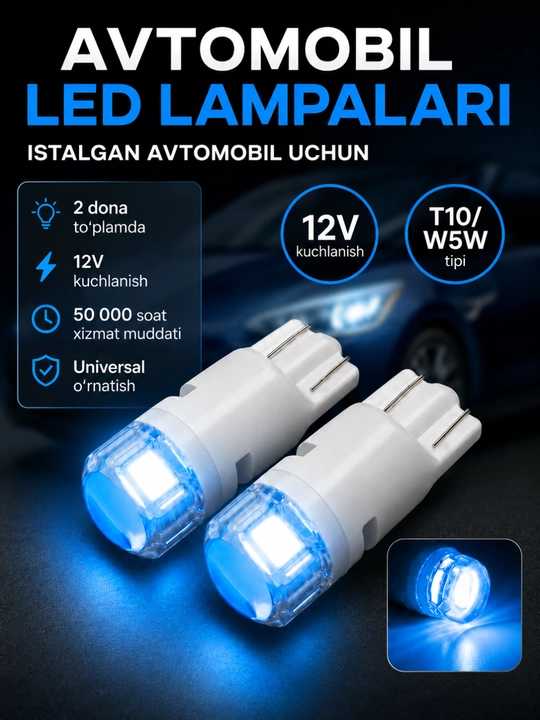 Avtomobil va skuterlar uchun universal diodli mini lampa - 