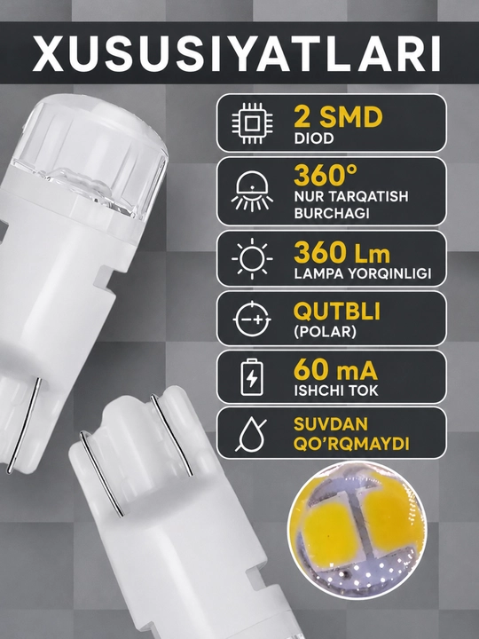 Avtomobil va skuterlar uchun universal diodli mini lampa