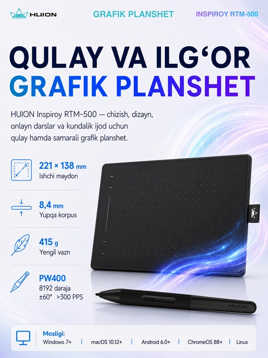 Grafik planshet Huion Inspiroy RTM-500, qora RTM-500 - 