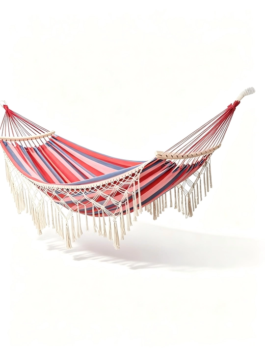 Гамак Gofun 2-местный с бахромой 260×150 см, с деревянной планкой, до 200 кг - 