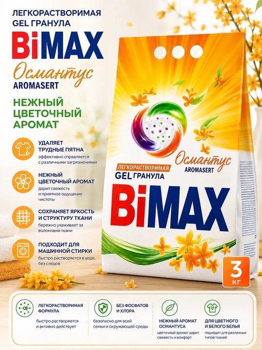 BiMax Automat xushbo‘y kir yuvish kukuni, 3000 g