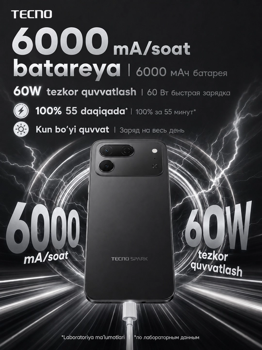 Смартфон TECNO SPARK 50 Pro 4/128 ГБ, 120 Гц, 50 Мп Sony, 6000 мАч, 60W