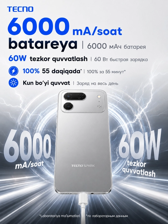 Smartfon TECNO SPARK 50 Pro 4/128 GB, 120 Gs, 50 Mp Sony, 6000 mA/soat, 60W