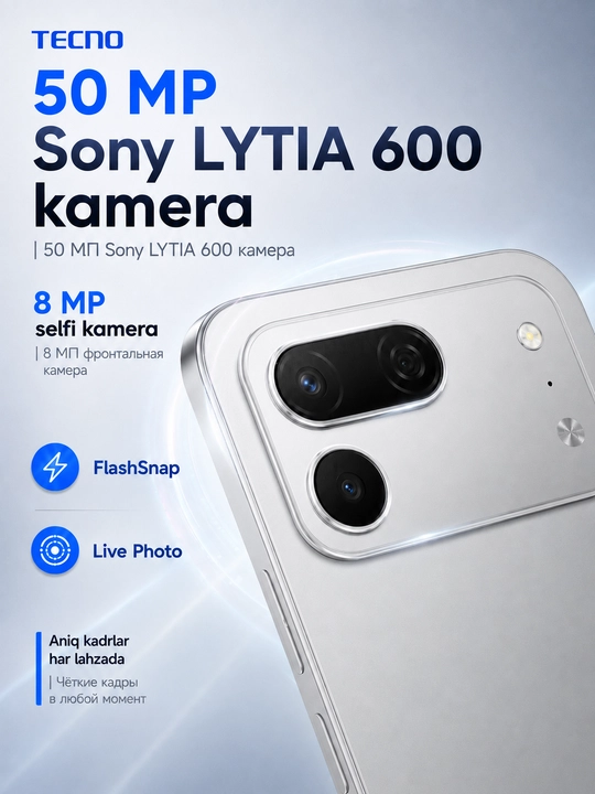Smartfon TECNO SPARK 50 Pro 4/128 GB, 120 Gs, 50 Mp Sony, 6000 mA/soat, 60W