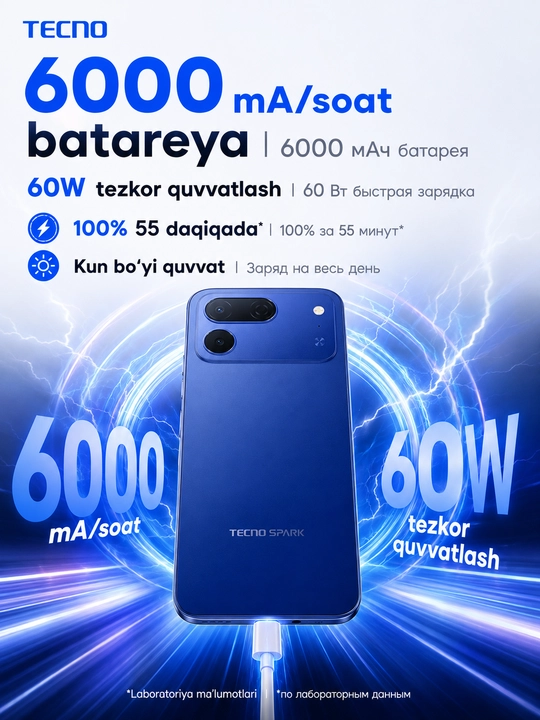 Smartfon TECNO SPARK 50 Pro 4/128 GB, 120 Gs, 50 Mp Sony, 6000 mA/soat, 60W