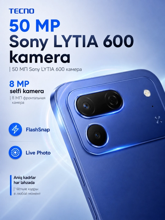 Smartfon TECNO SPARK 50 Pro 4/128 GB, 120 Gs, 50 Mp Sony, 6000 mA/soat, 60W