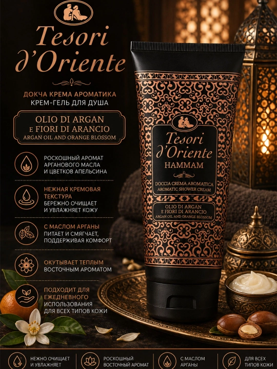 Гель-крем для душа Tesori d'Oriente Hammam, c маслом арганы, 250 мл - 