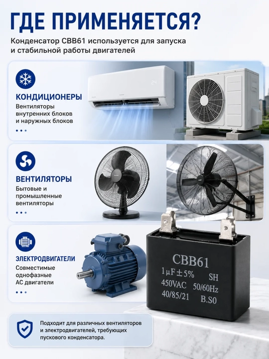 CBB61 kondensator — konditsioner va ventilyator motorlari uchun
