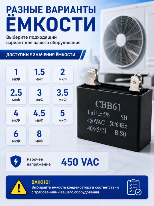 CBB61 kondensator — konditsioner va ventilyator motorlari uchun