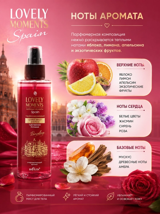 Lovely Moments tana uchun xushbo‘y sprey-misti, Sezgir Ispaniya, 190 ml, Belita