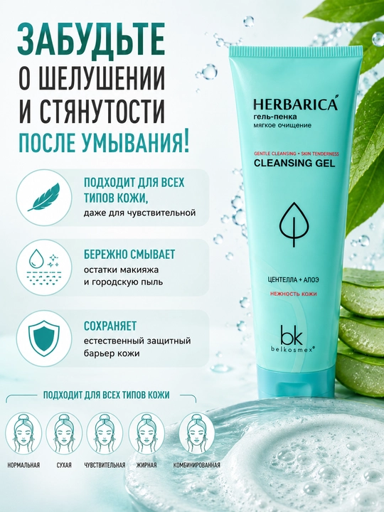 Gel-ko'pik Belkosmeks Herbarica yumshoq tozalash, 80 g