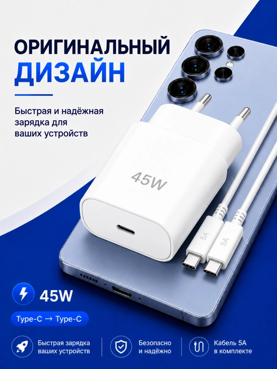 Samsung 45W зарядное устройство с кабелем Type-C, устройство для быстрой зарядки