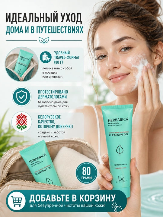 Gel-ko'pik Belkosmeks Herbarica yumshoq tozalash, 80 g