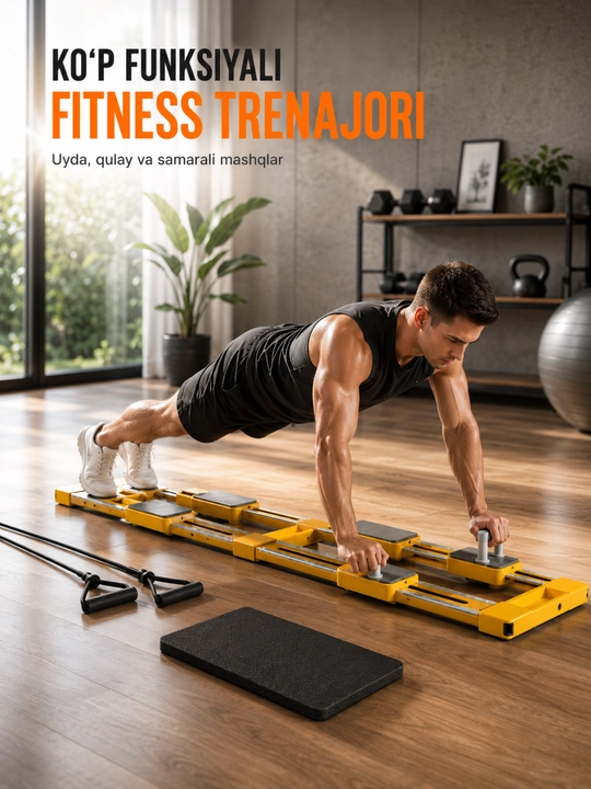 Ko‘p funksiyali fitness trenajor, press, qo‘l va oyoq mashqlari uchun, uy uchun