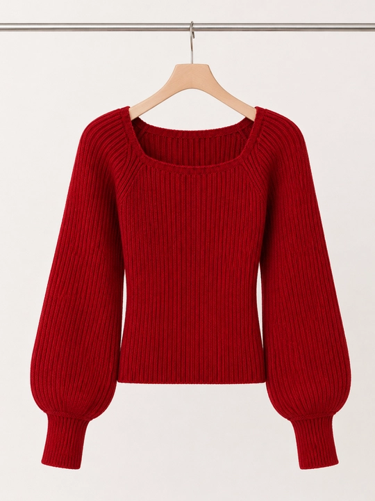 Kuz, qish va bahor uchun ayollar sviterlari, standart o‘lchamdagi, kvadrat yoqali