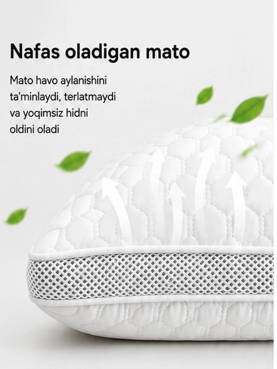 Yostiq, 2 dona, qulay va yumshoq, uyqu uchun, havo o`tkazadigan