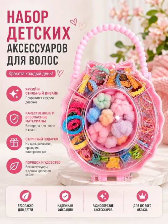 Набор резинок для волос, заколок и аксессуаров для девочек, разноцветный набор