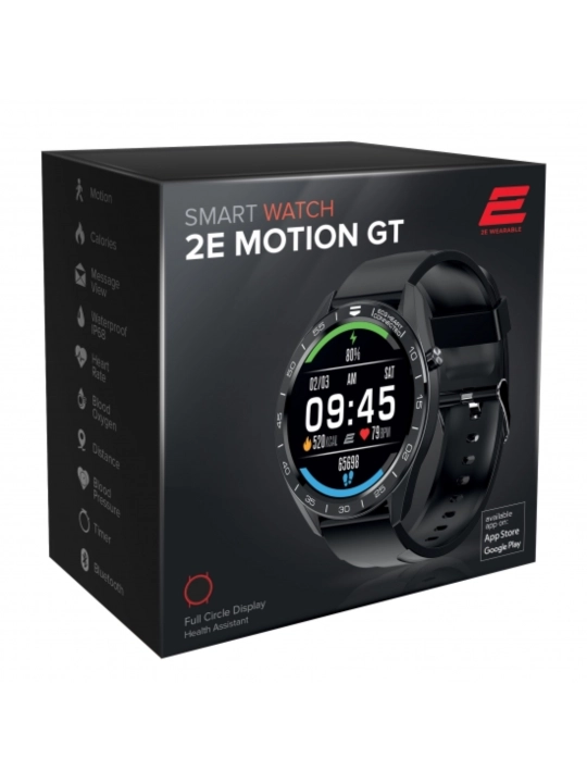 Смарт-годинник 2E Motion GT 46мм, 1.3", 240x240, TFT, BT 5.0 BLE, черно-серебристый