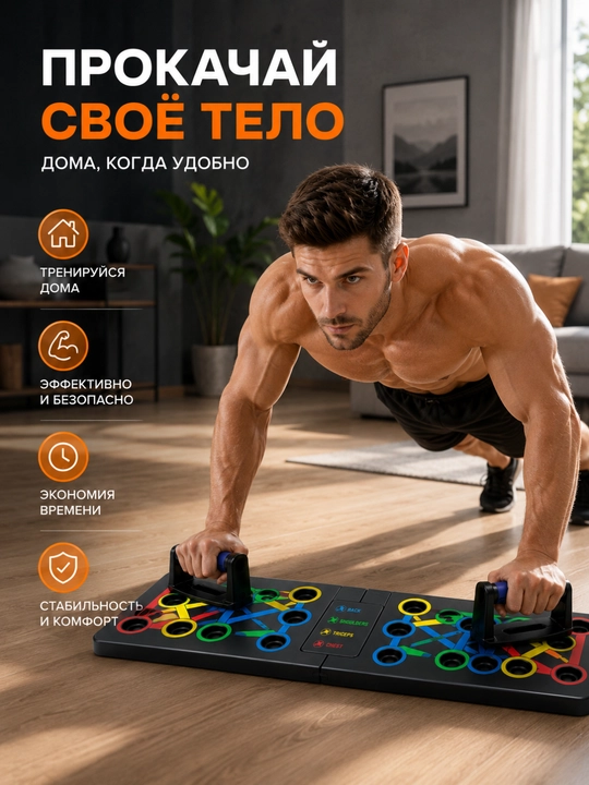Otjimaniya uchun doska, 14 holatli yig‘iladigan push-up trenajor, tutqichli