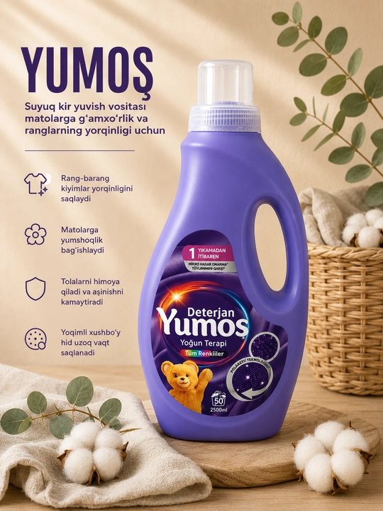 Yumoş Detarjan Yoğun Terapi — rangli kiyimlar uchun kir yuvish geli, 2,5 l