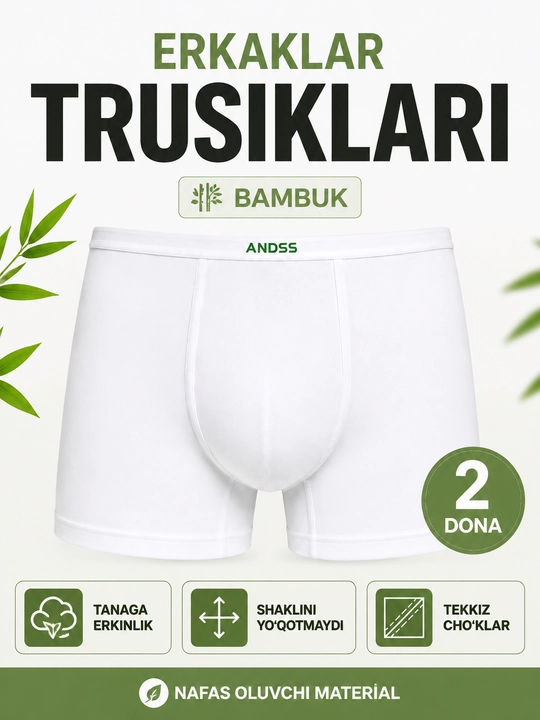 Trusik erkaklar, tursik erkaklar, ichki kiyim, oq ichki kiyim, qadoqda 2 dona - 