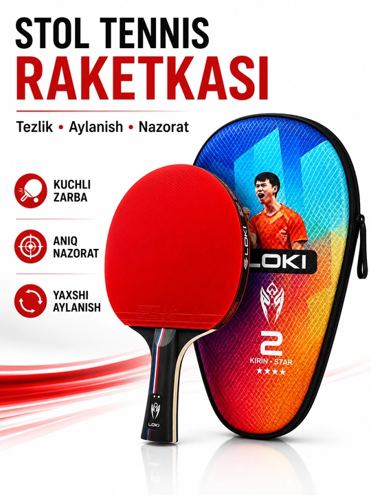 LOKI stol tennisi raketkasi, 2-7 darajalar, himoya g‘ilofi bilan - 