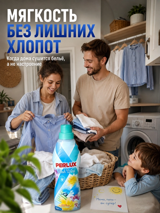 PERLUX Fresh Wind kiyim yumshatgichi, chayish vositasi, 900 ml, 36 tagacha yuvish