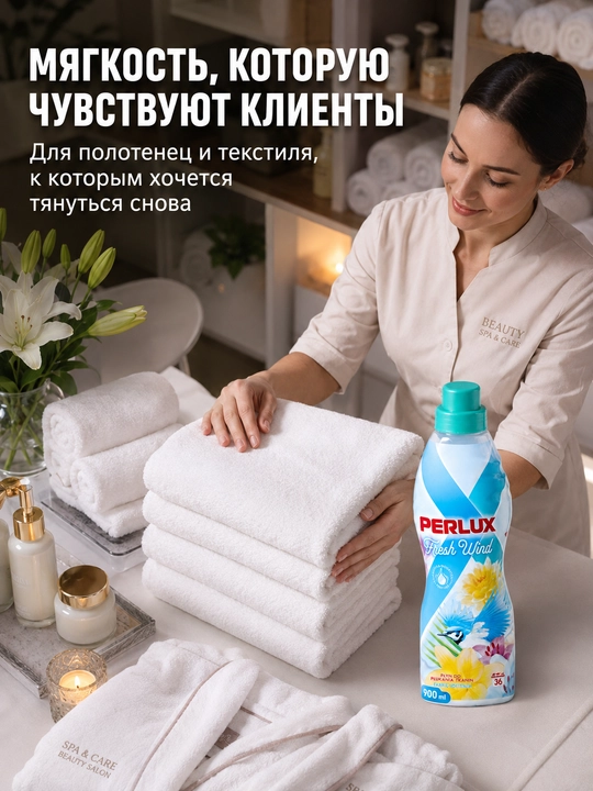 PERLUX Fresh Wind kiyim yumshatgichi, chayish vositasi, 900 ml, 36 tagacha yuvish