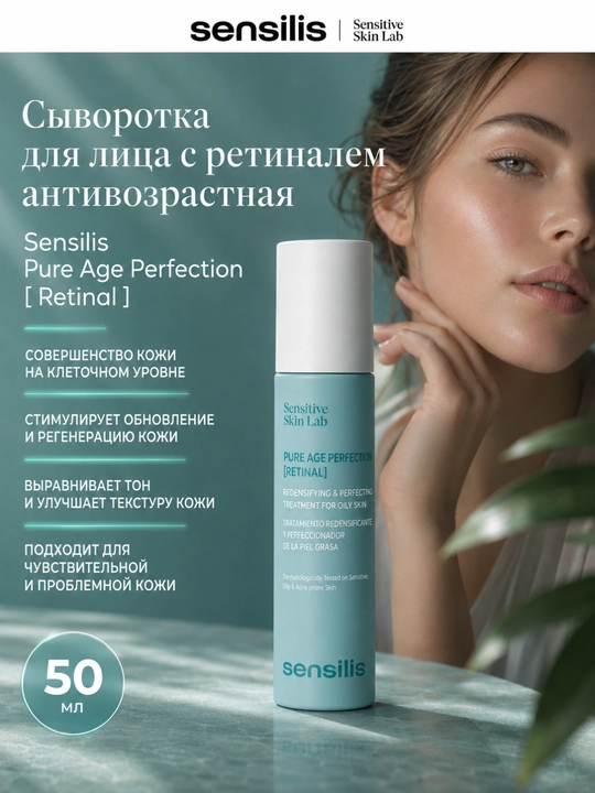 Сыворотка для лица с ретиналем Sensilis Pure Age Perfection, антивозрастная, 50 мл - 
