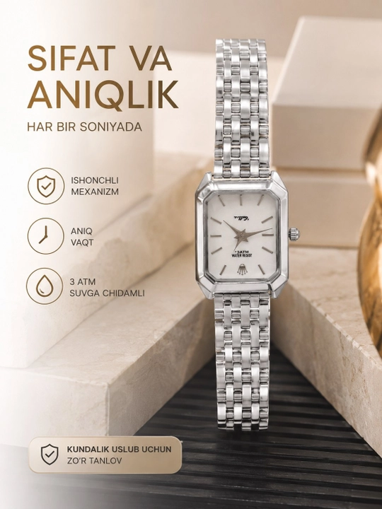 Erkaklar qo‘l soati, metall bilaguzukli, aniq yuradigan, zamonaviy dizaynda