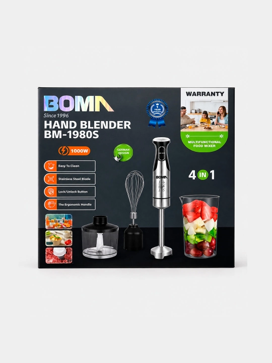 Qo'l blenderi 4 in 1, quvvati 300-1000W BOMA, ko‘p funksiyali blender, metall pogrujnoy