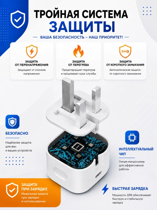 Зарядка для iPhone, зарядник, быстрая зарядка 20 Вт — с кабелем Type-C to Lightning