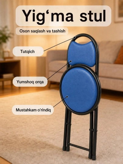 Buklanadigan stul-zinapoya, orqa suyanchiqli, metall