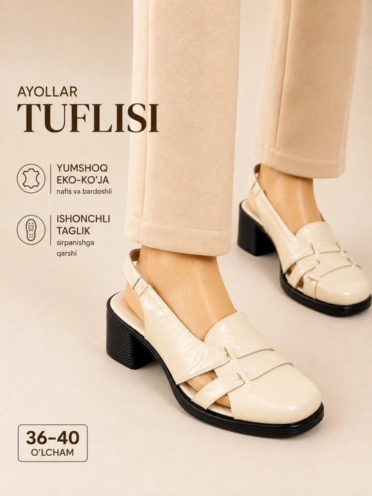 Ayollar poyabzali, yumshoq eko charm, qulay poshnali boshmoq, 36-40 sm - 
