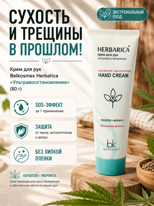 Крем для рук Belkosmeks Herbarica ультравосстановление, 80 г - 