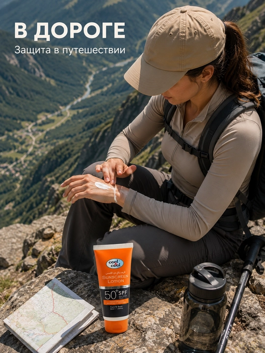 Солнцезащитный лосьон Cool & Cool SPF 50+, для лица и тела, водостойкий, 50 мл