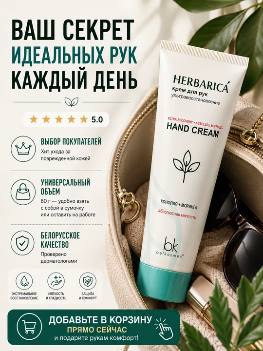Qo'l kremi Belkosmeks Herbarica ultra-tiklash, 80 g