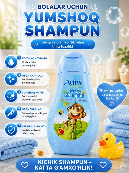 Active Soft Baby Shampoo детский шампунь, мягкий уход, ежедневное применение