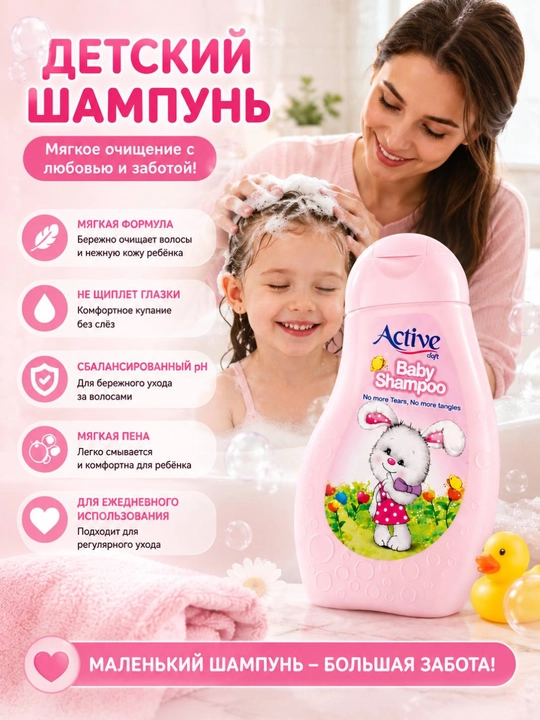Active Soft Baby Shampoo детский шампунь, мягкий уход, ежедневное применение