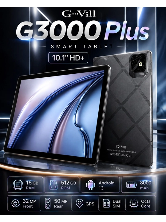 Планшет G-Vill G3000 Plus, 10.1", 16 ГБ/512 ГБ, Android 13 - 
