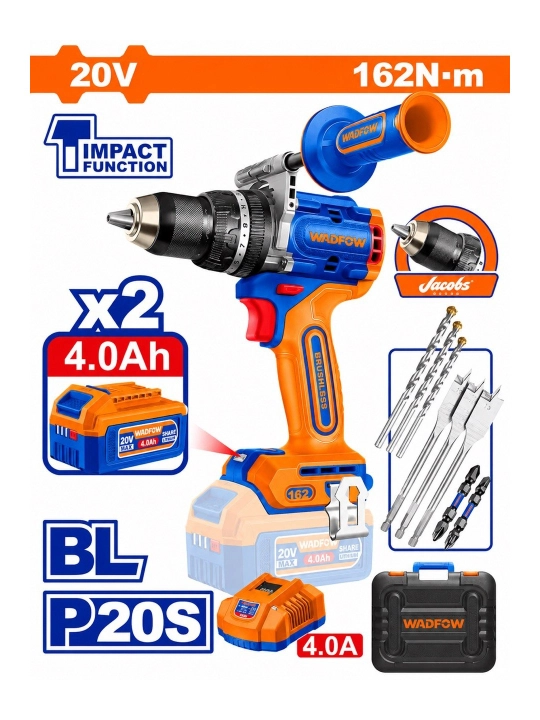 WADFOW WCDP16281 20V 162 n-m simsiz cho'tkasiz zarbali drel - 