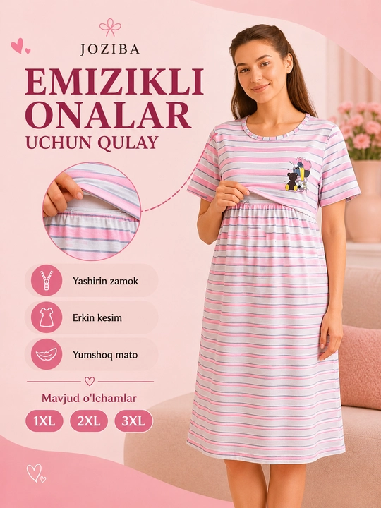 Homilador va emizikli ayollar uchun ko‘ylak, roddom va uy uchun qulay, yashirin zamokli - 