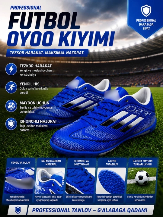 Futbol oyoq kiyimi – sun’iy va tabiiy maydonlar uchun yengil sport butsasi - 