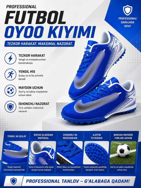 Futbol oyoq kiyimi – sun’iy va tabiiy maydonlar uchun yengil sport butsasi - 